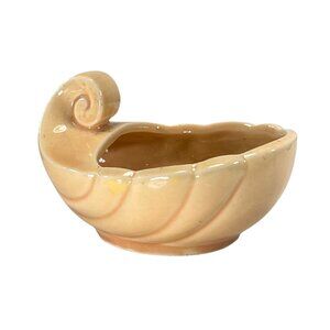Vtg Ceramic Shell Trinket Dish Yellow Swirls USA MCM Pottery Coastal Decor